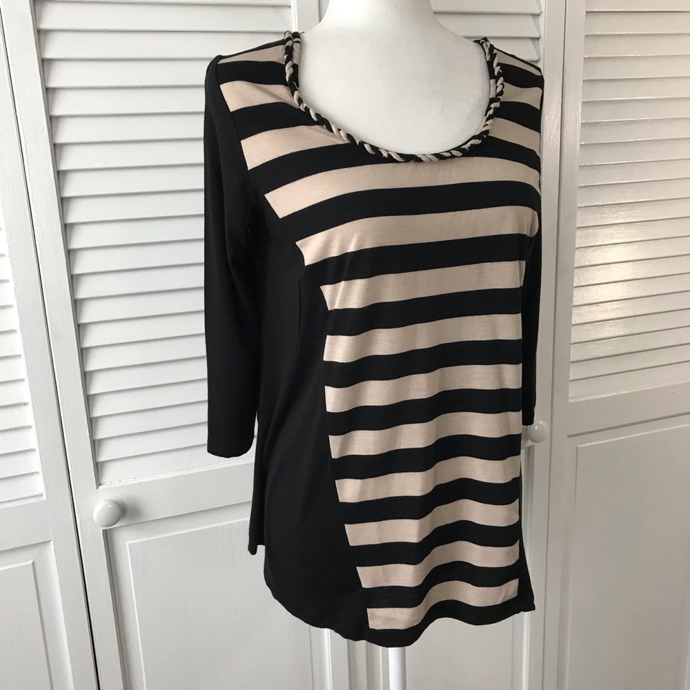 Allen B. By Allen Schwartz Black Cream Striped Top - Picture 3 of 6